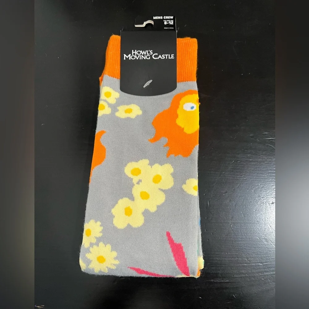 Rare! Studio Ghibli Howl's Moving Castle Calcifer & Flowers AOP Socks